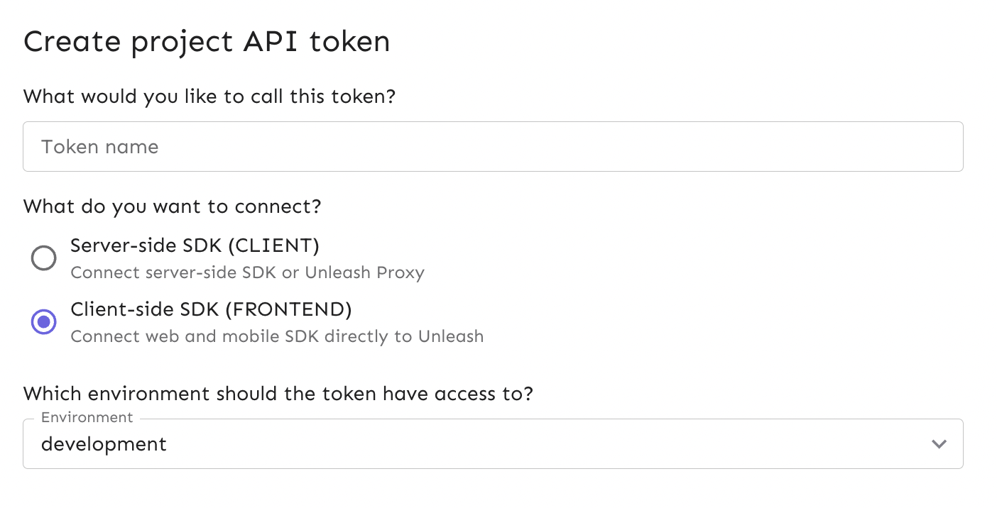 Image of the API token creation form